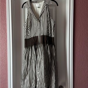 Striped Brown and White Sleeveless Dress